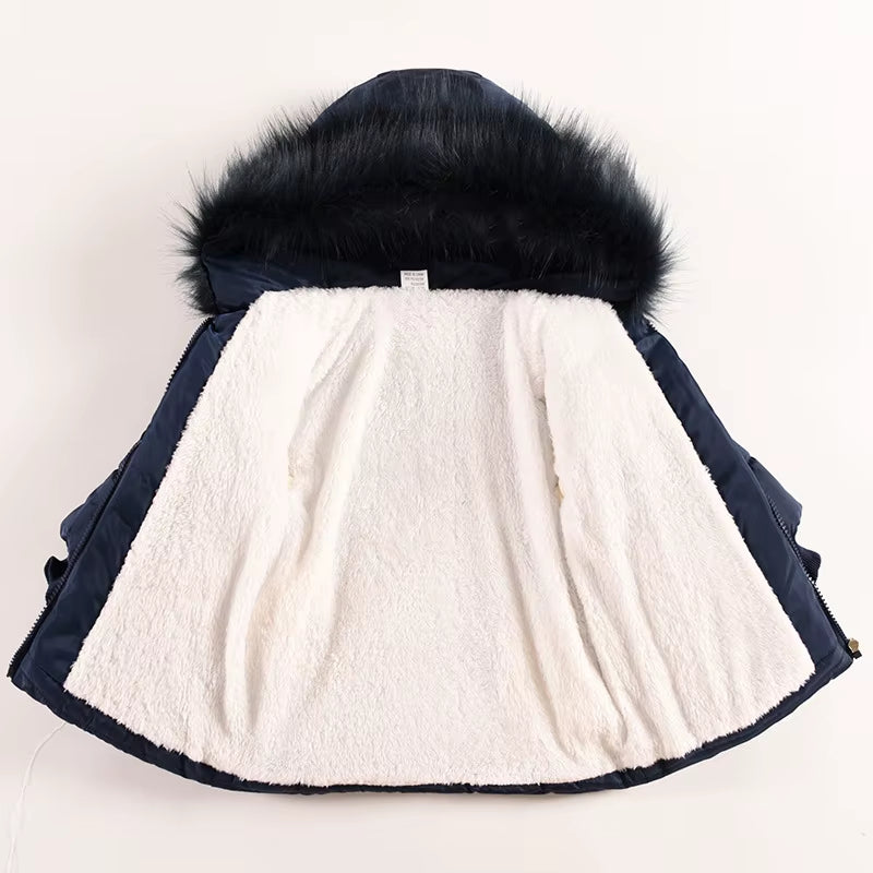 Winter Toddler Baby Girl Warm Jacket 0-5 Year Old Girls Outdoor Hooded Jacket Children'S Plush Thick Wool Collar Cotton Jacket