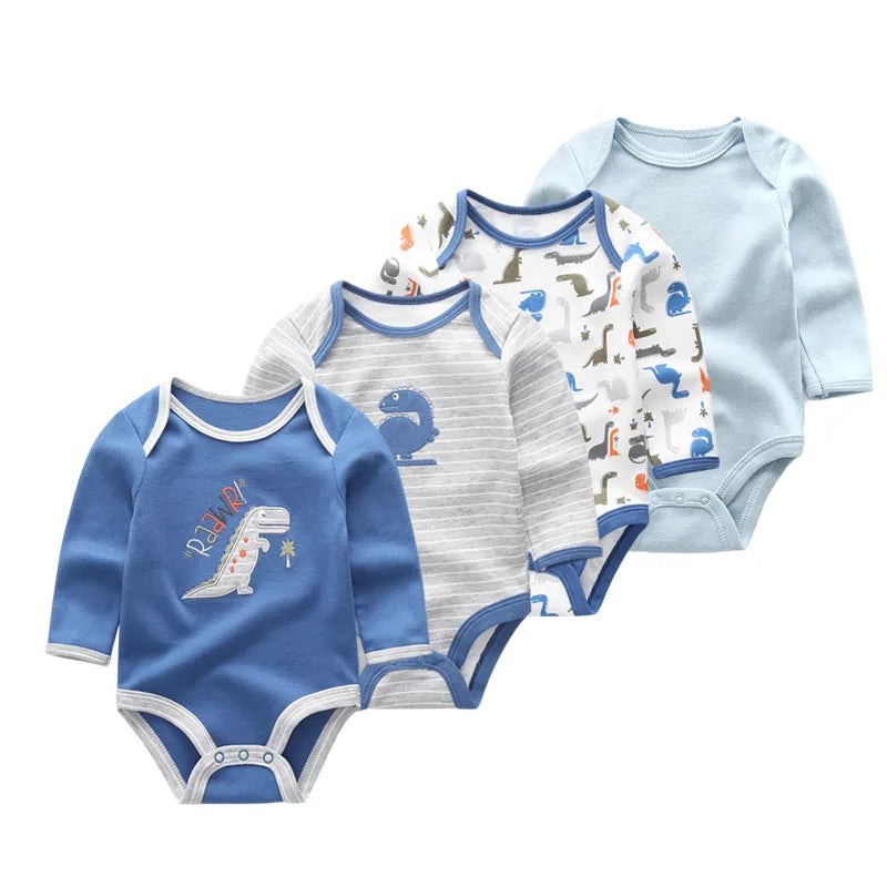 4Pcs/Lot Newborn Baby Bodysuit 0-12M Baby Romper Long Sleeve Roupas De Bebe Baby Boy Girl Clothes Set 2019