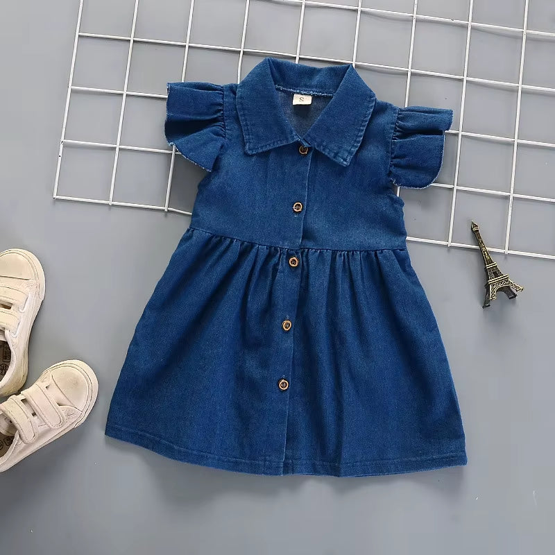 IENENS Kids Baby Girls Daily Dress Clothes Infant Toddler Cotton Children Casual Wear Denim Clothing Skirt Dresses 1-4 Years
