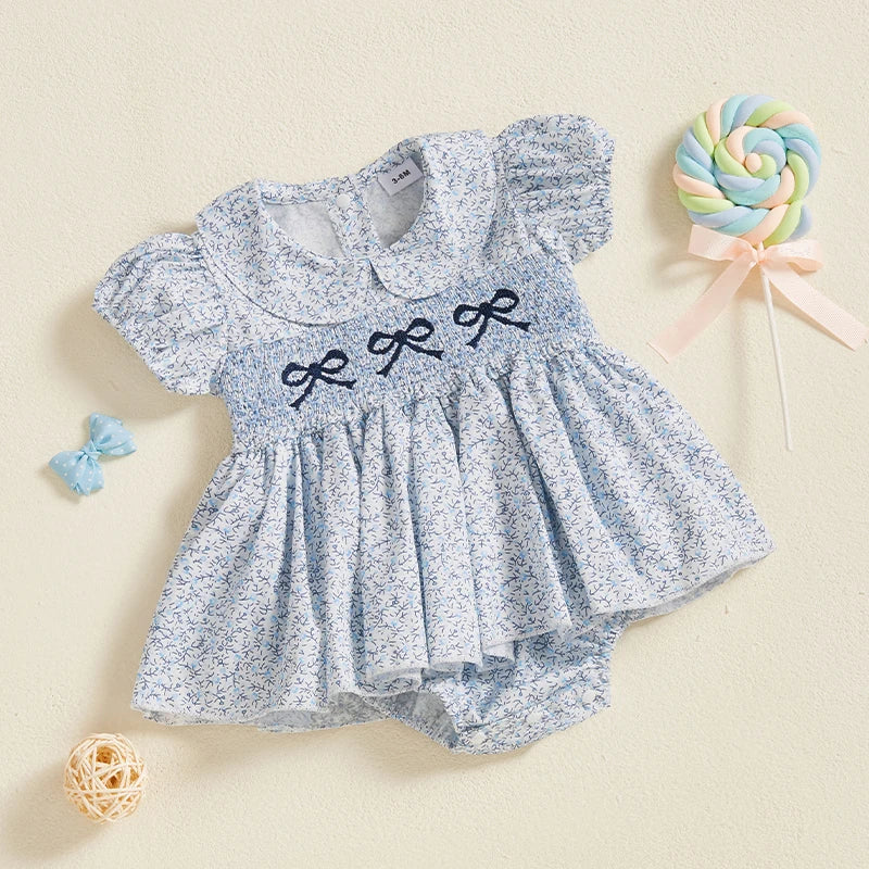 Summer Baby Girls Clothes Floral Short Sleeve Romper Dress Tutu Bodysuit Doll Collar Jumpsuit Outfit