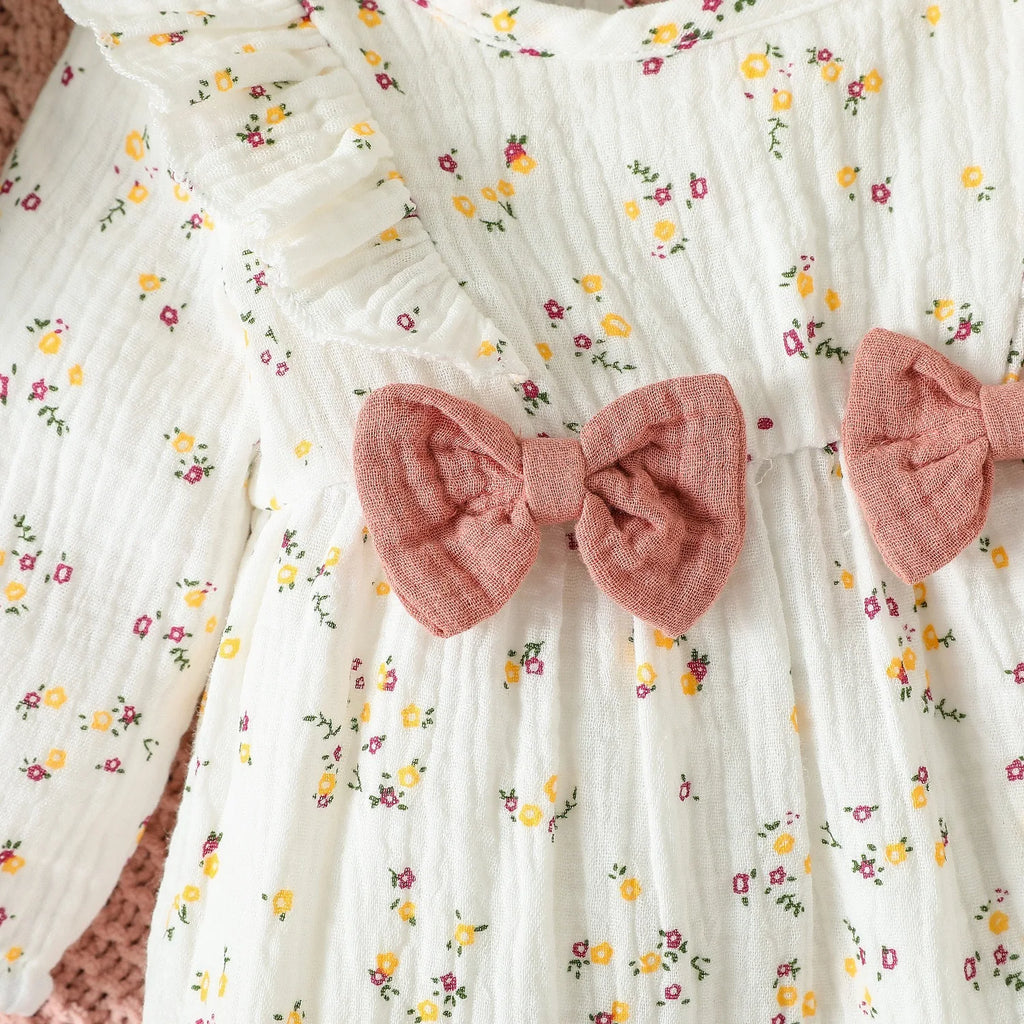 0-6M Newborn Baby Girl Romper Clothes Long Sleeve Flower Bodysuit Costume Lovely Baby Spring Jumpsuit Outfits with Headband 2Pcs