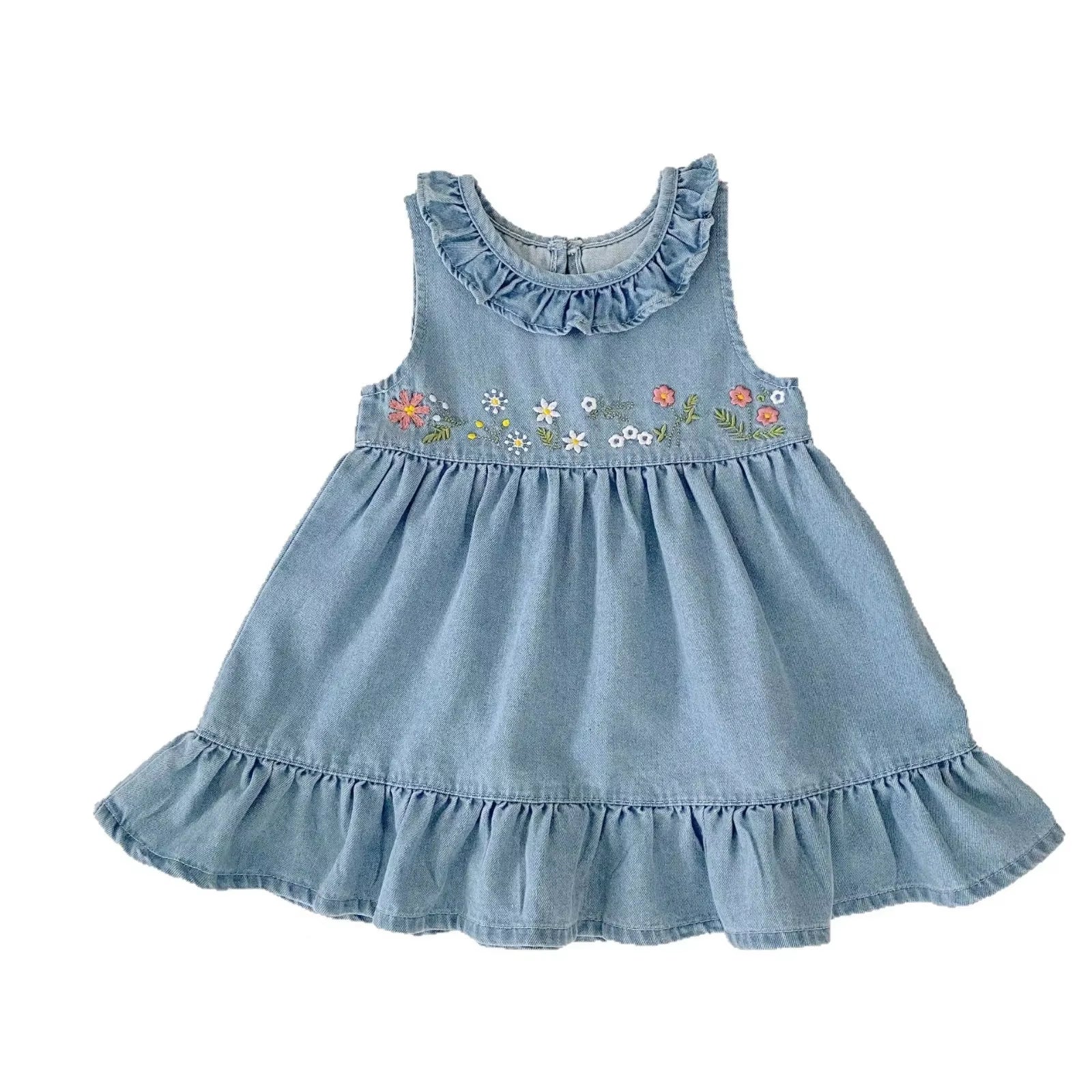 Ins 2025 Summer New Girl Baby Cowboy Dress Versatile Summer Outerwear Girls Embroidered Long Dress