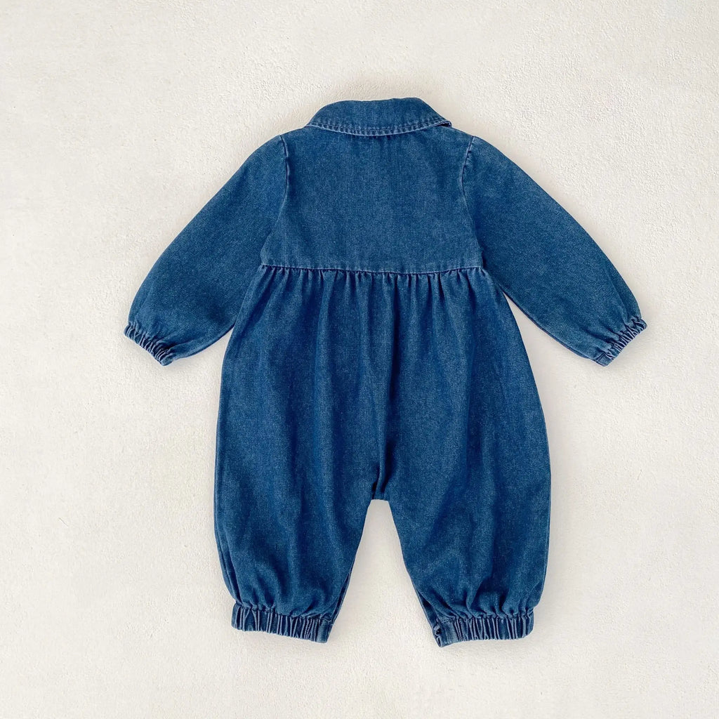 Autumn New 0-3 Year Old Baby Clothing, Doll Collar Long Crawling Korean Version Long Sleeved Denim Jumpsuit, Rabbit Doll