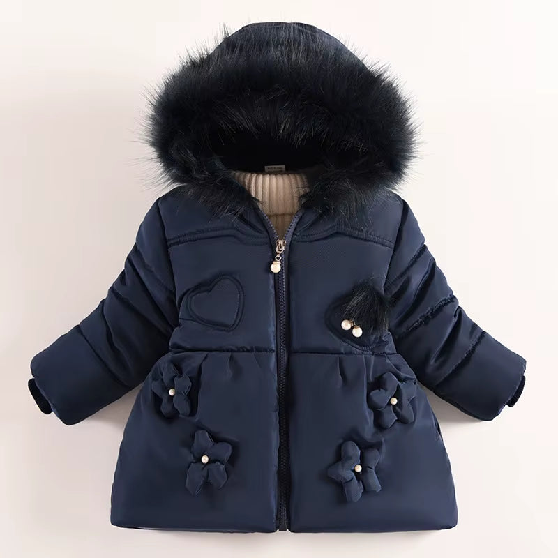 Winter Toddler Baby Girl Warm Jacket 0-5 Year Old Girls Outdoor Hooded Jacket Children'S Plush Thick Wool Collar Cotton Jacket