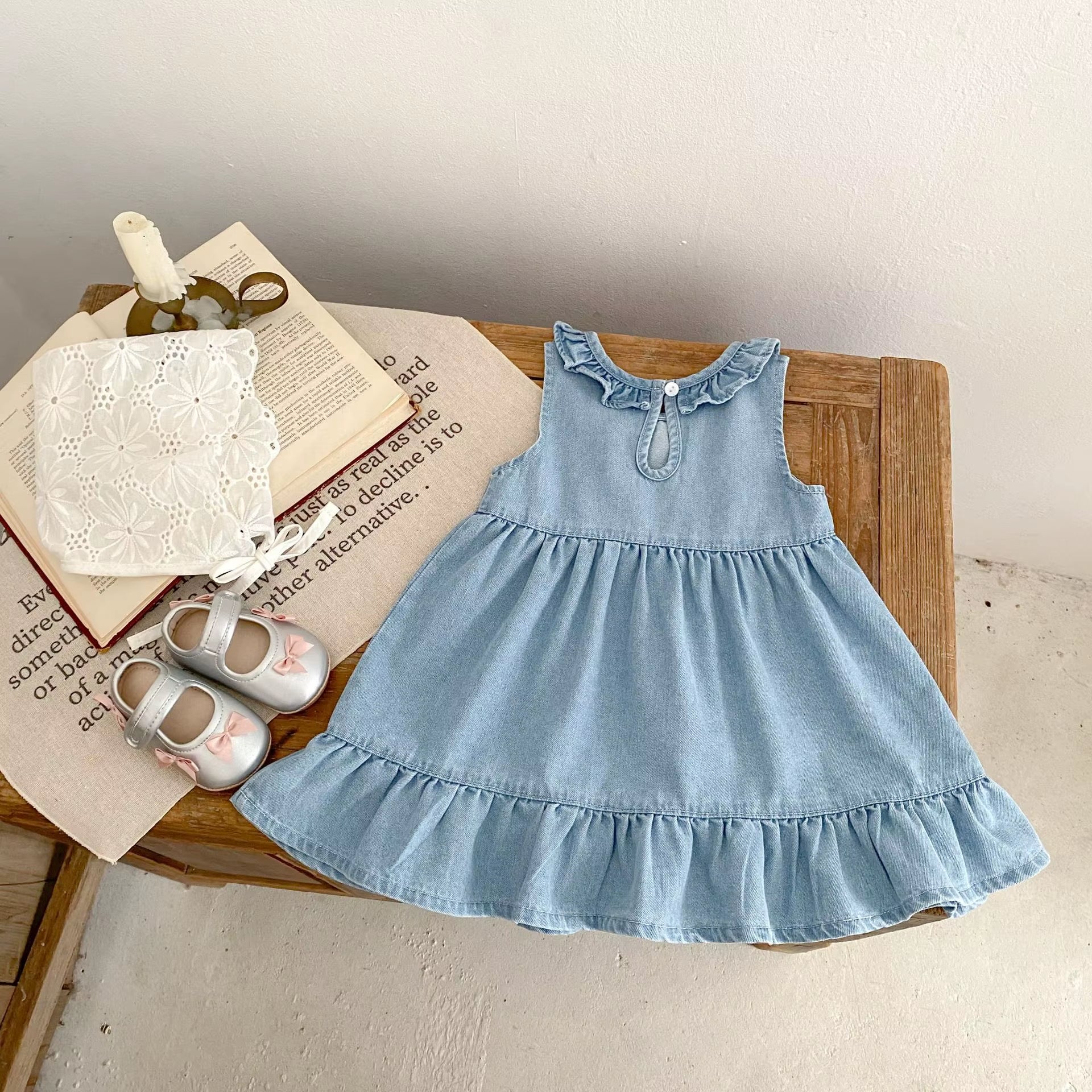 Summer New 0-3 Year Old Baby Clothing, Fashionable Denim Dress for Baby Girls, Embroidered Long Skirt