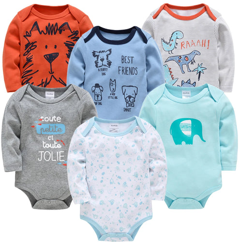3 6 PCS/SET Baby Bodysuit 100% Cotton Body Bebe Girl Boy Clothes Cartoon Print Long Sleeve Autumn Winter Clothing