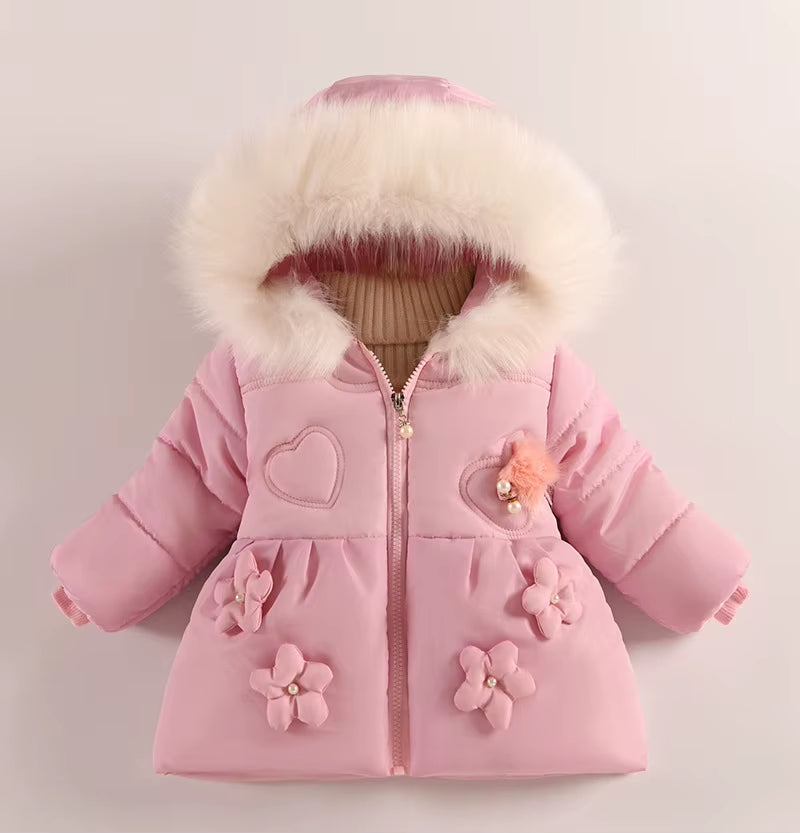 Winter Toddler Baby Girl Warm Jacket 0-5 Year Old Girls Outdoor Hooded Jacket Children'S Plush Thick Wool Collar Cotton Jacket