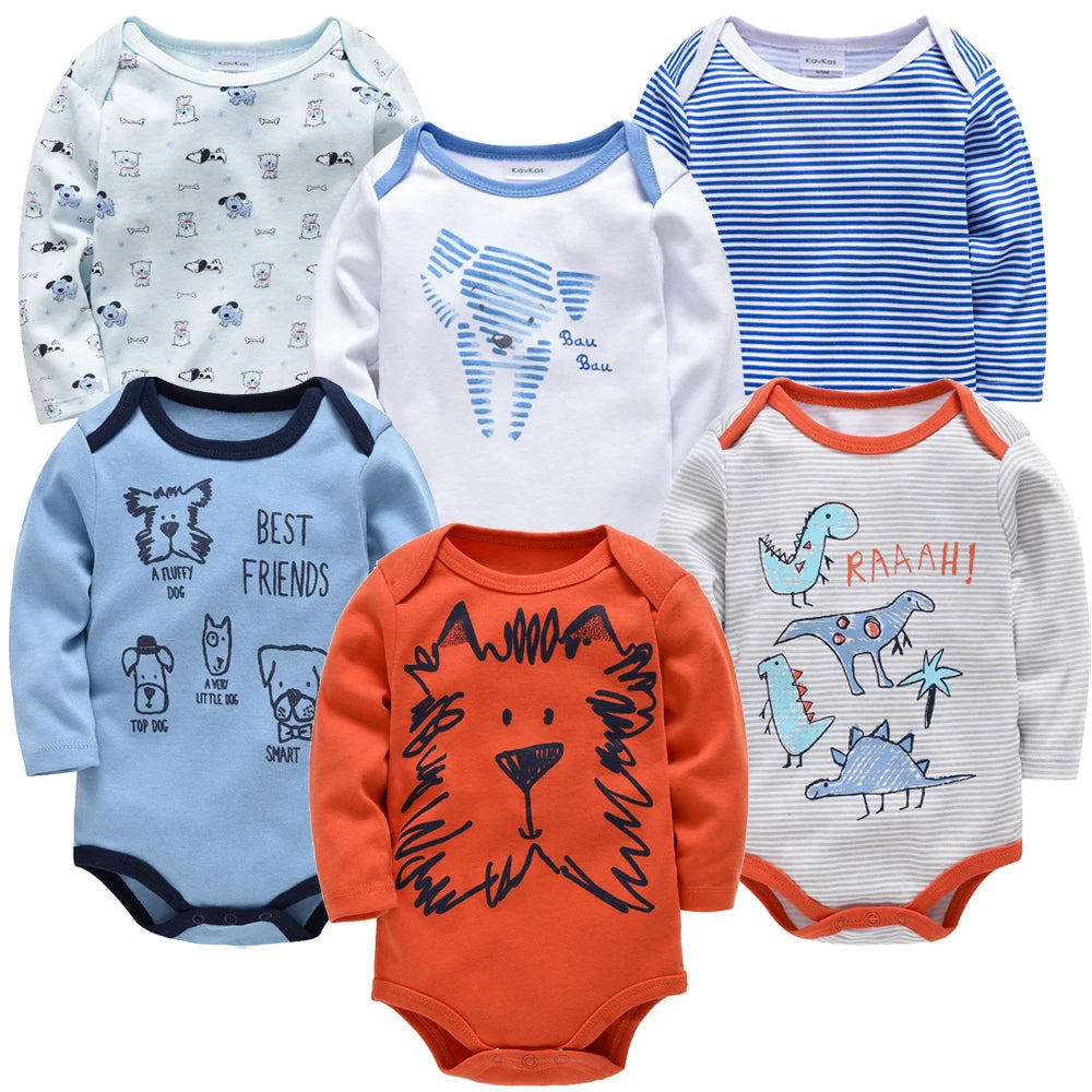 3 6 PCS/SET Baby Bodysuit 100% Cotton Body Bebe Girl Boy Clothes Cartoon Print Long Sleeve Autumn Winter Clothing