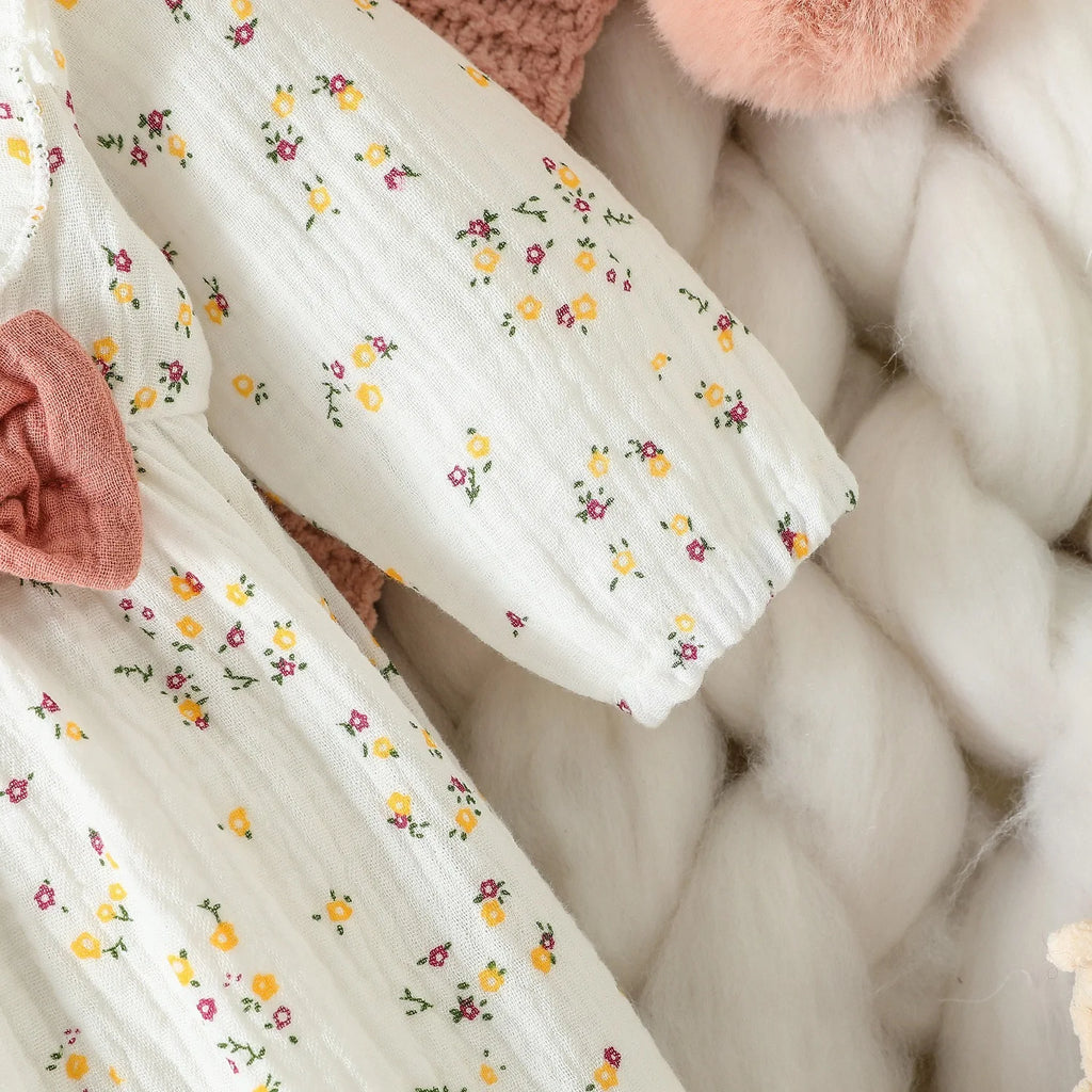 0-6M Newborn Baby Girl Romper Clothes Long Sleeve Flower Bodysuit Costume Lovely Baby Spring Jumpsuit Outfits with Headband 2Pcs