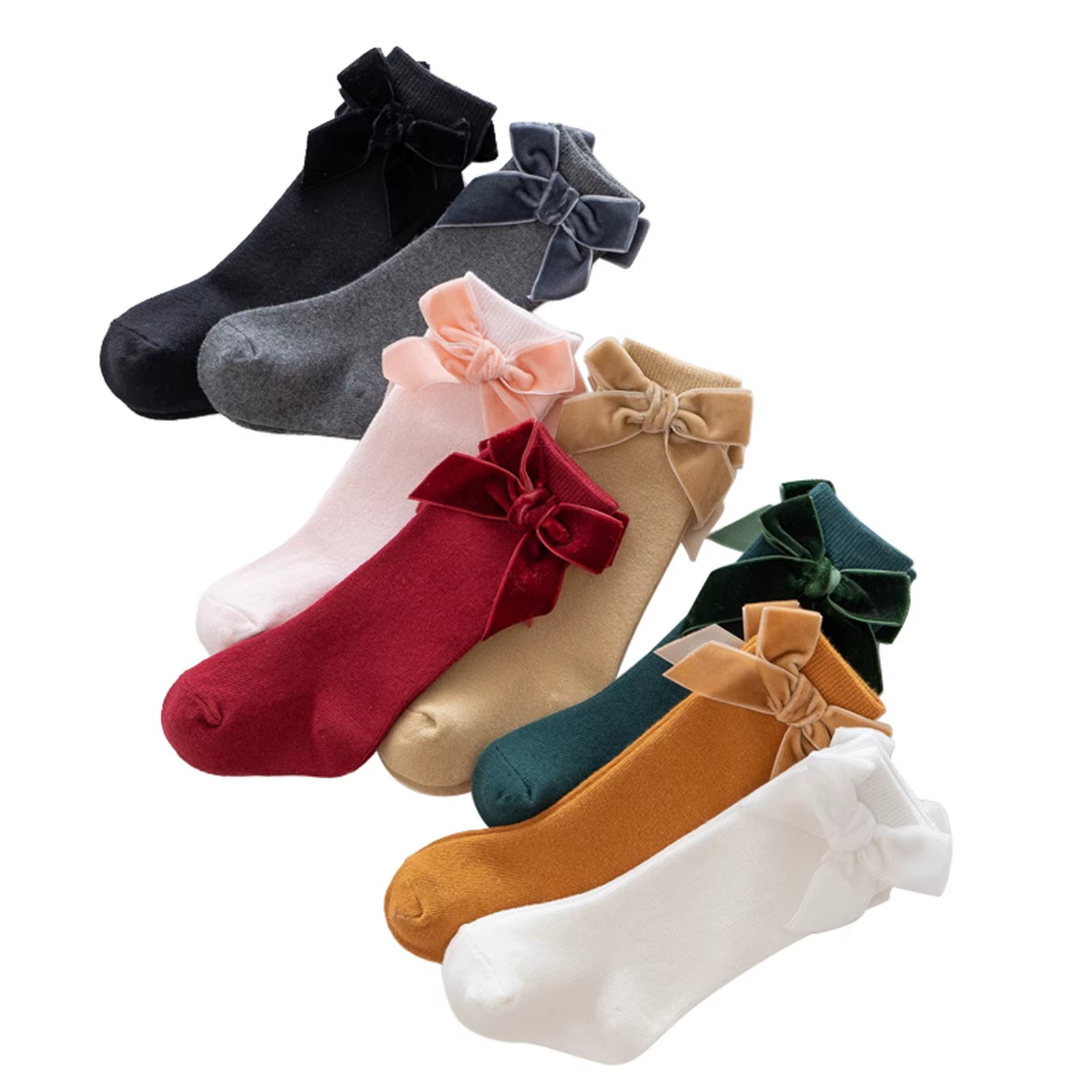 Classic cotton knee-high tights with velvet bow for newborns and babies (0-3 years)