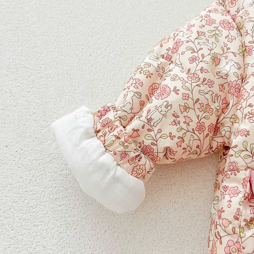 Winter Newborn Infant Baby Girls Floral Bow Hooded Coat Winterproof Jacket Kids Fashion Baby Clothing